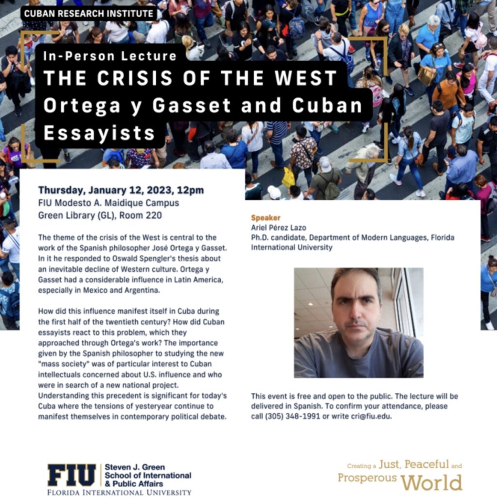 Ariel Pérez Lazo impartirá conferencia sobre  «Crisis de la cultura  Occidental»