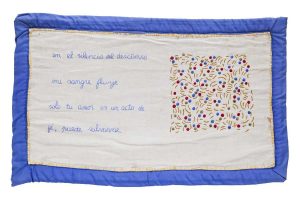 Feliciano Centurión, «En el silencio del descanso. . .» c. 1996. Bordado en tela, 43 × 74 cm. Colección de Raúl Naón, Buenos Aires. © Patrimonio del artista, Familia Feliciano Centurión
